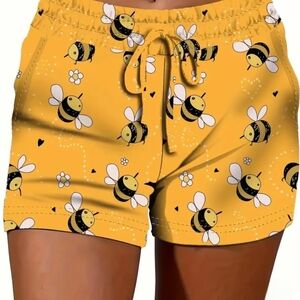 Yellow Bee Print Women's Athletic Shorts.